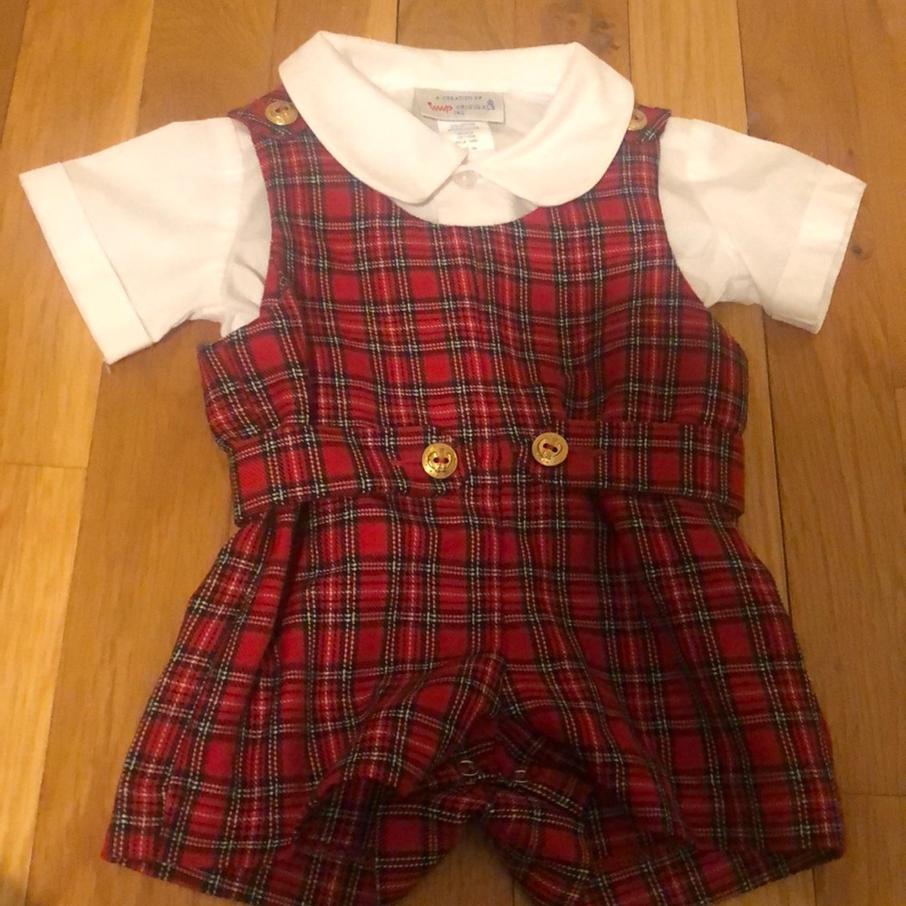 Baby boys 3 months romper and button down. Super cute for holidays!
